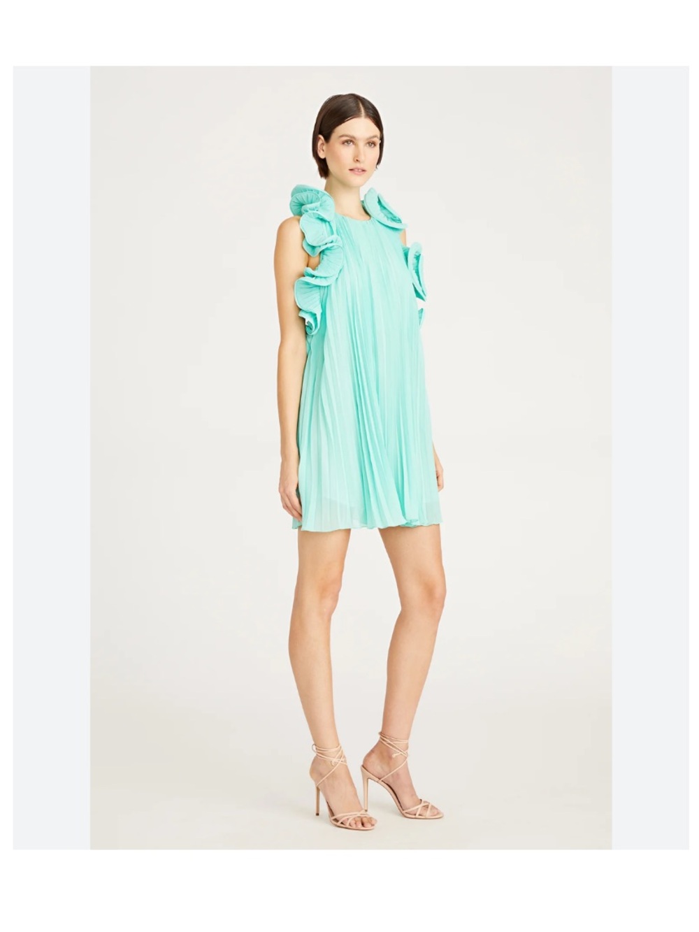 NWT AMUR Mimi Dress Mini Pleated Sleeveless Ruffle Plisse Miami Sky Green Sz 4